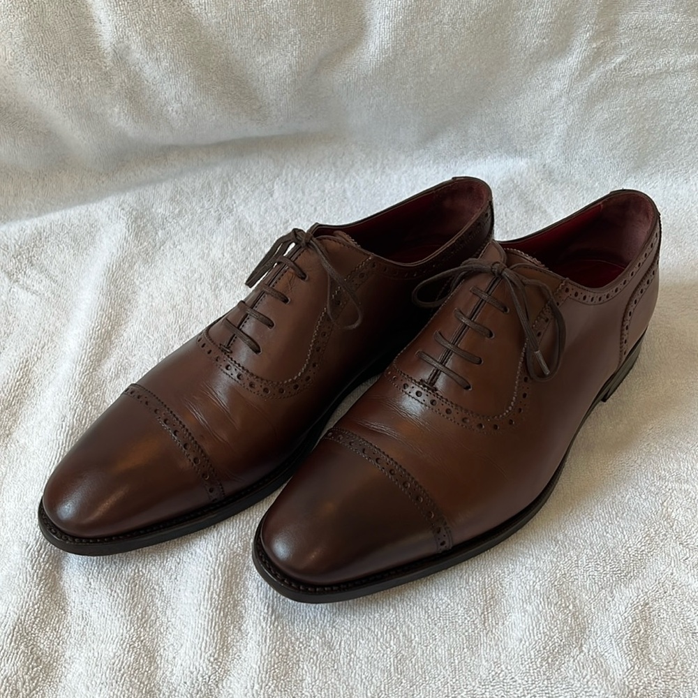 Cobbler Union Brown Adelaide cap toe Oxford dress shoes, size UK9